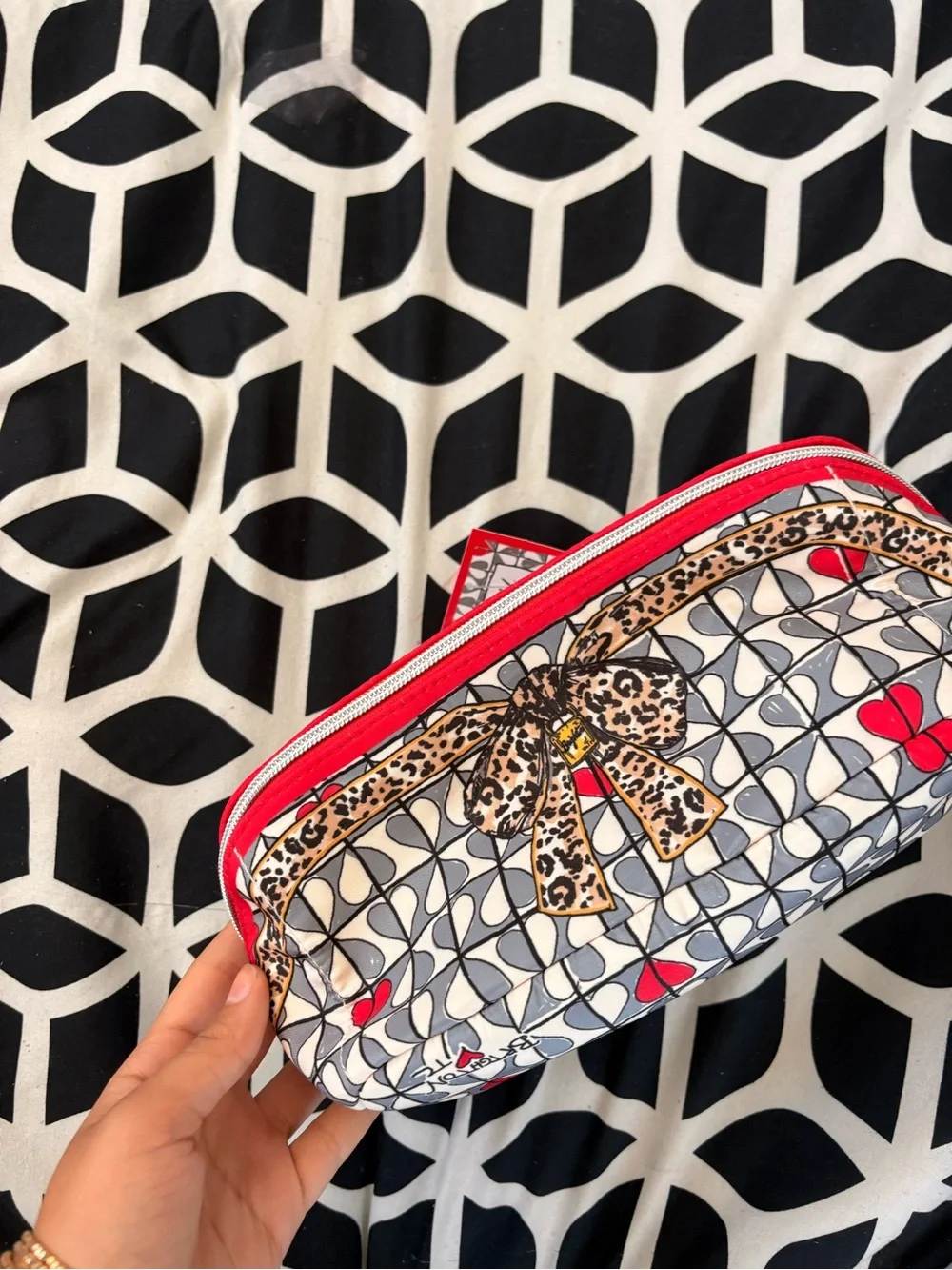 Brighton Wild Love Cosmetic Bag - Red, Black, Cream with Leopard Trim
